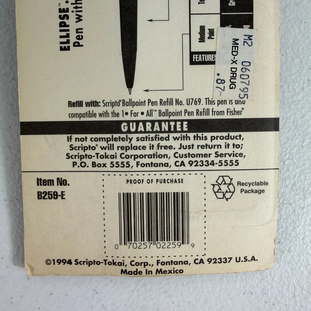 Scripto 3 Pack‎ Ballpoint Pens Ellipse Retractable Medium Point Black Ink 1994